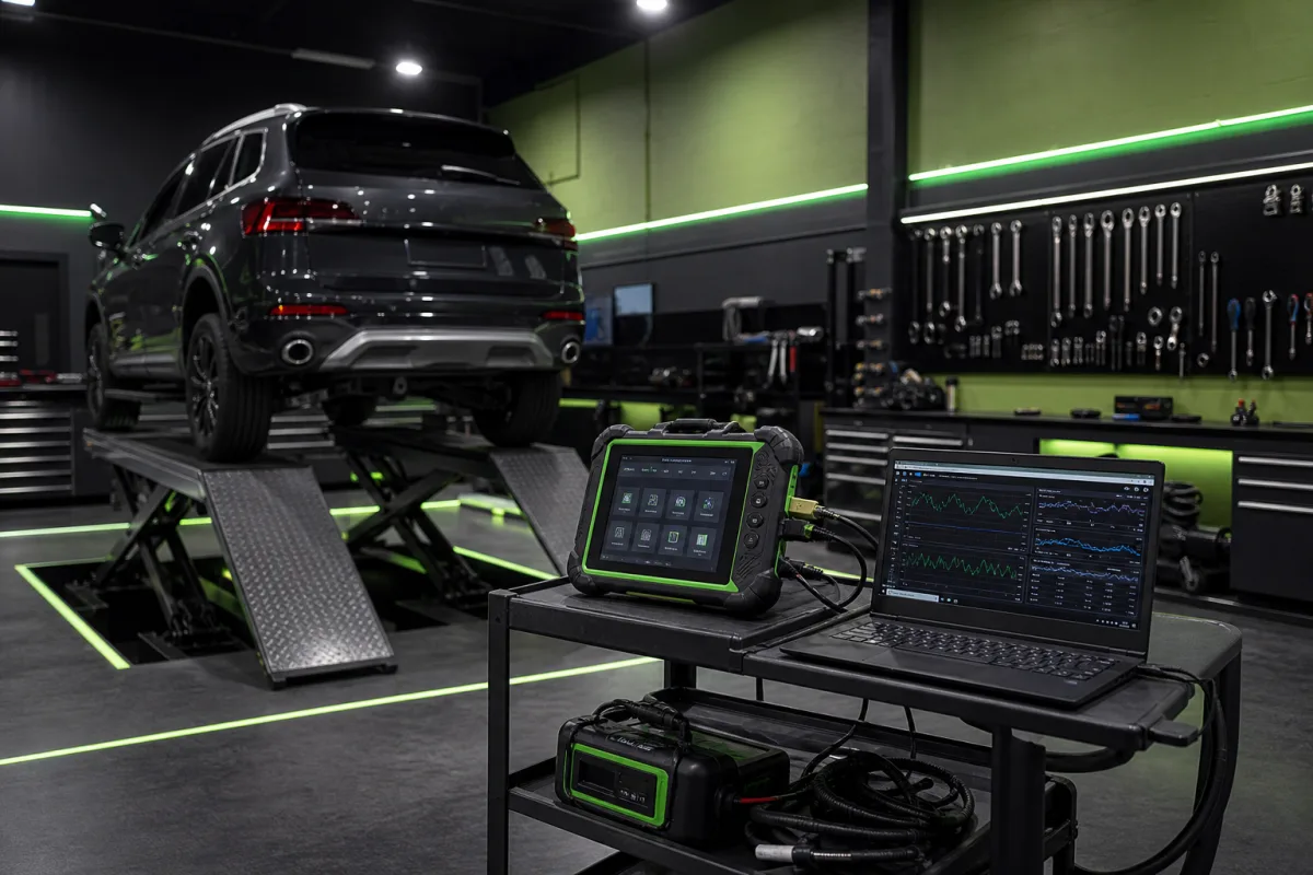 Advanced diagnostic scanners and lift bays inside the vascularisq Columbus facility, 1200x800